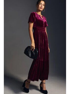 NWT by Anthropologie The Somerset Maxi in Pink Velvet Edition Dress L
